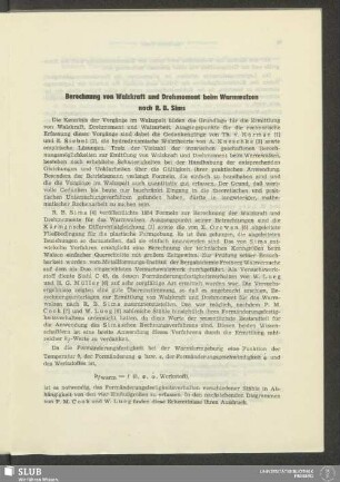 Berechnung von Walzkraft und Drehmoment beim Warmwalzen nach R. B. Sims