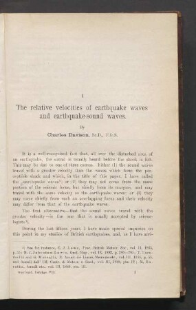 I. The relative velocities of earthquake waves and earthquake-sound waves
