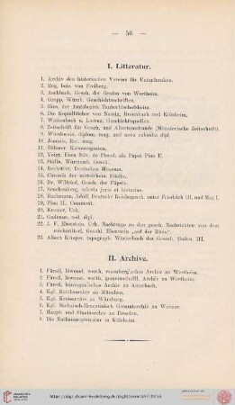 I. Litteratur / II. Archive