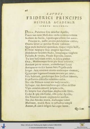 Laudes Friderici Principis Heidelbergensis Academiæ Iterum Rectoris