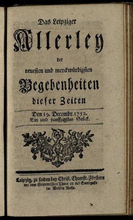 Den 19. Decembr. 1752. Ein und funffzigstes Stück.