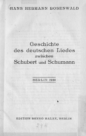 Geschichte des deutschen Liedes zwischen Schubert und Schumann