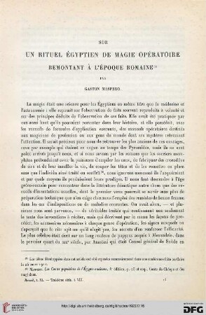 40: Sur un rituel égyptien de magie opératoire remontant à l'époque romaine