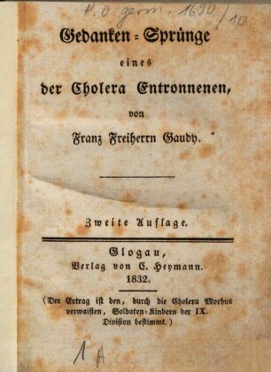Gedanken-Sprünge eines der Cholera Entronnen