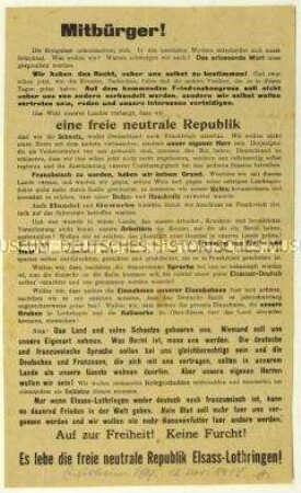 Forderung nach einer unabhängigen Republik Elsass-Lothringen