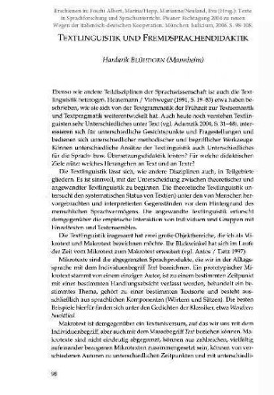 Textlinguistik und Fremdsprachendidaktik