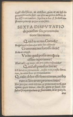 Sexta Disputatio de potestate seu pronunciatione literarum.