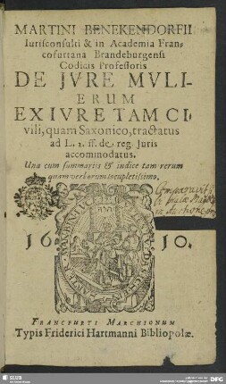 Martin Benckendorfii De jure mulierum ex jure tam civili, quam Saxonico, tractatus