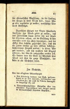 Zur Nachricht. Von den allegirten Abhandlungen