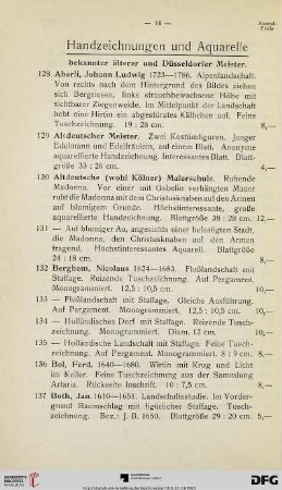 Handzeichnungen und Aquarelle (Nr. 128-203)