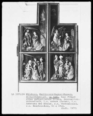 Zwei Altarflügel mit den Darstellungen der Geburt Christi, Anbetung der Könige, Verkündigung an Maria und Beschneidung Christi