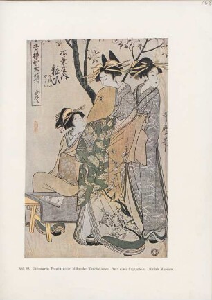 Utamaro: Frauen unter blühenden Kirschbäumen. Teil eines Triptychons. British Museum