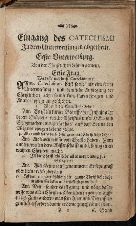Eingang des Catechismi In drey Unterweisungen abgetheilt.