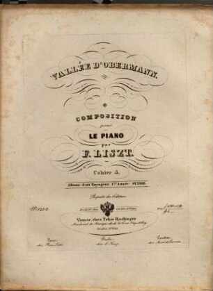 Album d'un voyageur : 1. année ; Suisse. 1,4. Vallée d'Obermann. Composition pour le piano. - Pl.-Nr. 8204. - 21 S.
