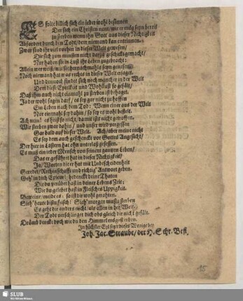 Straube, Joh. Jac.: So sollte billig sich... [Trauer-Gedicht; Druck]
