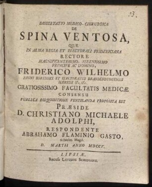 Dissertatio Medico-Chirurgica De Spina Ventosa