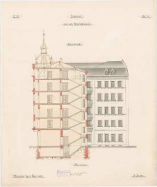 Jahn, Johann; München; Geschäftshaus (Studienarbeit an der Baugewerkschule) - Querschnitt