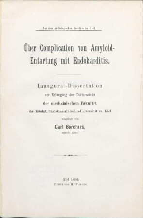 Über Complication von Amyloid-Entartung mit Endokarditis