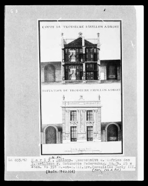 Das Schloss von Marly-le-Roi: Querschnitt und Aufriss des 3. Pavillons rechts