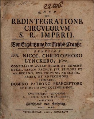 De redintegratione circulorum S. R. Imperii