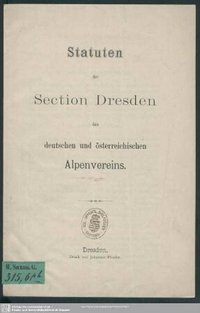 Statuten der Section Dresden des deutschen und österreichischen Alpenvereins