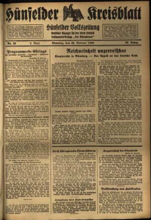 Zweite Ausgabe vom Dienstag, den 28. Februar 1933.