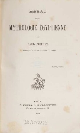 Essai sur la mythologie égyptienne