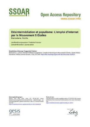 Désintermédiation et populisme: L’emploi d’internet par le Mouvement 5 Étoiles