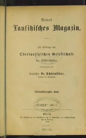 52.1876: Neues lausitzisches Magazin : Zeitschrift der Oberlausitzischen Gesellschaft der Wissenschaften