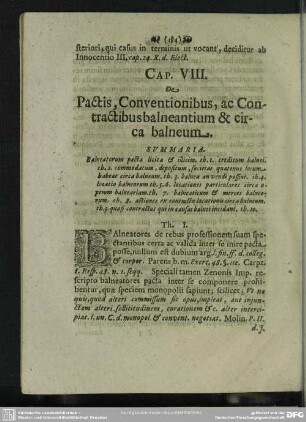 Cap. VIII. De Pactis, Conventionibus, ac Contractibus balneatium & circa balneum