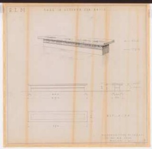 Reichsluftfahrtministerium, Berlin: Kasse L2 (EG), Bank im Vorraum: Perspektivische Ansicht, Ansichten, Grundriss 1:20