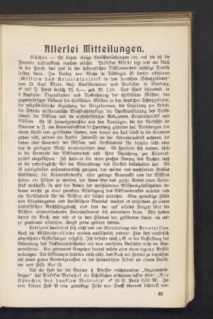 Allerlei Mitteilungen