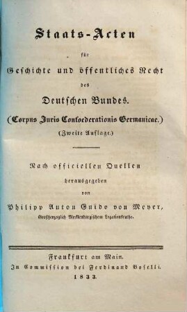 Staats-Acten für Geschichte und öffentliches Recht des Deutschen Bundes, 2