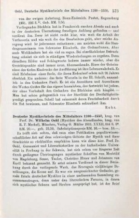 573-575 [Rezension] Deutsche Mystikerbriefe des Mittelalters