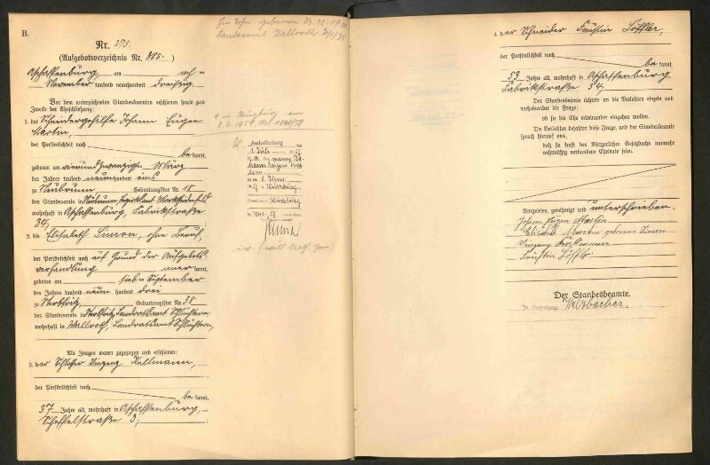 Standesamtsbuch der Stadt Aschaffenburg: Eheschließungen 252/1930 - 130/1931