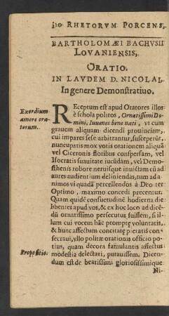 Bartholomaei Bachusii Lovaniensis, Oratio.