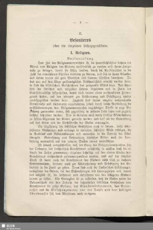 B. Besonderes über die einzelnen Lehrgegenstände