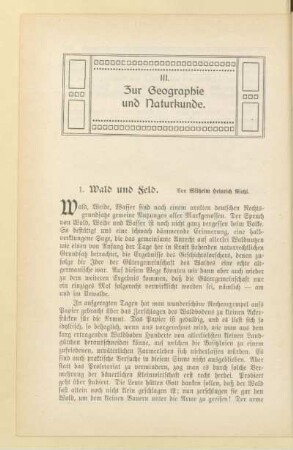 III. Zur Geographie und Naturkunde