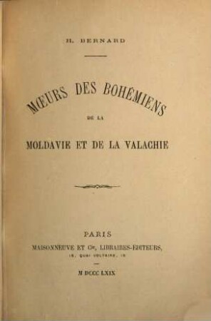 Moeurs des Bohémiens de la Moldavie et de la Valachie