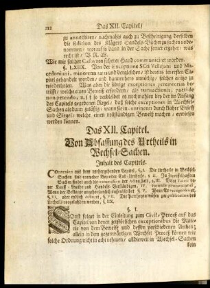Das XII. Capitel. Von Abfassung des Urtheils in Wechsel-Sachen.