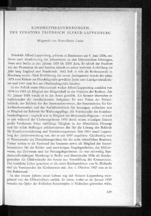 Kindheitserinnerungen des Senators Friedrich Alfred Lappenberg