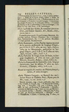 154-170, Recueil de tragédies & comédies des Théatres francois, italien, & meme étrangers