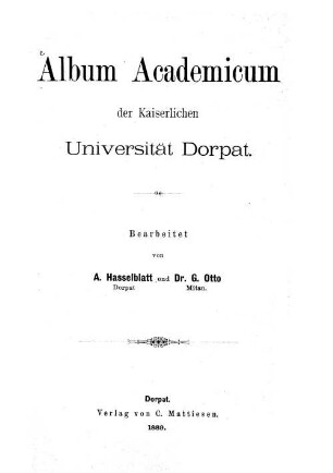 Album academicum der Kaiserlichen Universität Dorpat