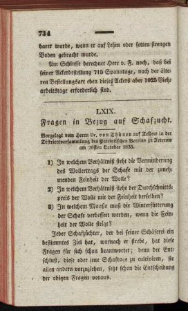 LXIX. Fragen in Bezug auf Schafzucht. - LXX. Bitten.