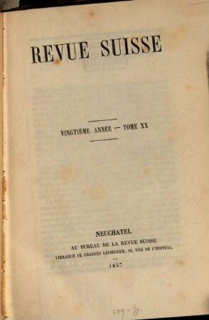 Revue suisse. 20. 1857
