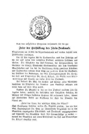 Feier der Enthüllung des Stein-Denkmals