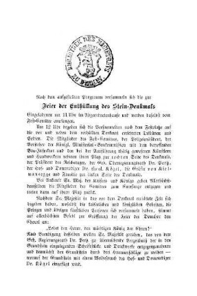 Feier der Enthüllung des Stein-Denkmals
