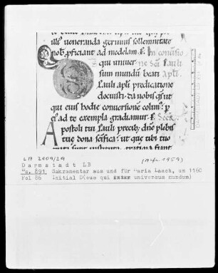 Laacher Sakramentar — Initiale D (eus qui), Folio 86 recto