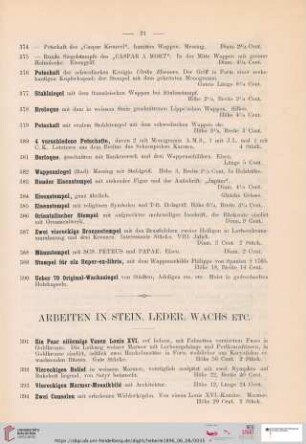 Arbeiten in Stein, Leder, Wachs etc. (Nr. 391-422)