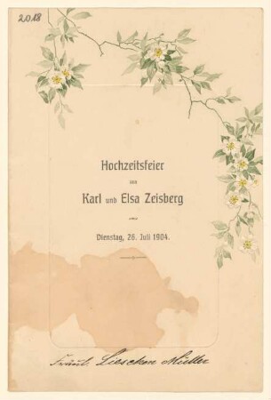 Menükarte : Hochzeitsfeier von Karl und Elsa Zeisberg